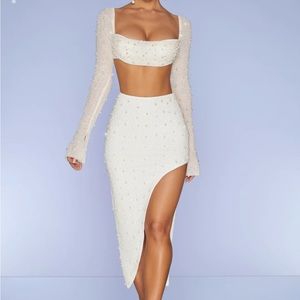 Oh Polly Bordeaux Maxi Skirt + Top Set Ivory